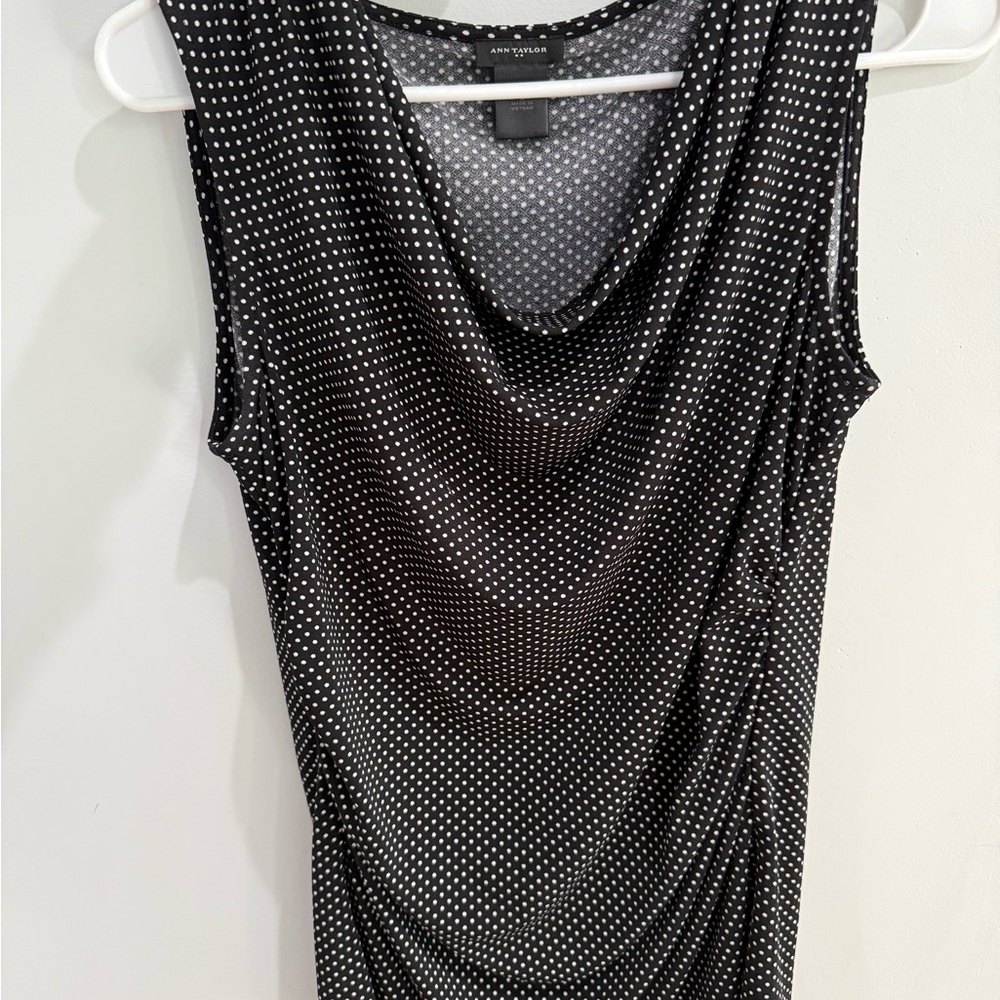 Ann Taylor Black and White Polka Dot Cowl Neck Sleeveless Top